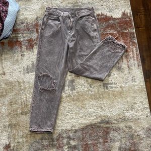 Purple, bleach washed, ripped jeans